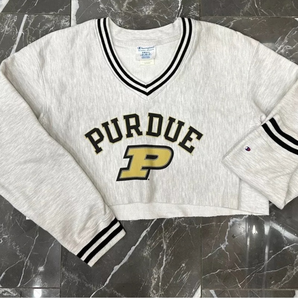 Champion Reverse Weave Logo Crop PURDUE BOILERMAKERS Sweatshirt Campus